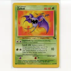 Pokemon TCG Zubat 57/62 WotC Fossil Unlimited Regular Common Card EN-LP 1999 - Image 1