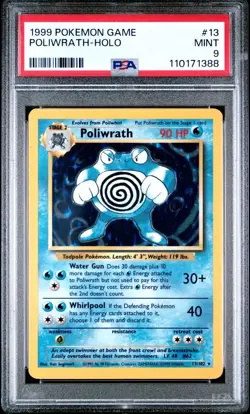 1999 Pokemon Base Set Unlimited Poliwrath Holo PSA 9 Mint #13/102 - Image 1