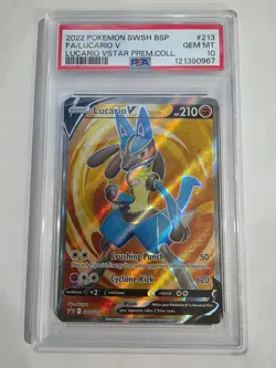 PSA 10 GEM MT Lucario V Full Art Black Star Promo SWSH213 Pokemon Card TCG - Image 1