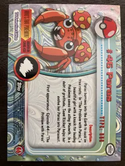 1999 TOPPS POKEMON CARD #46 PARAS - TV ANIMATION EDITION BLACK LOGO - Image 2