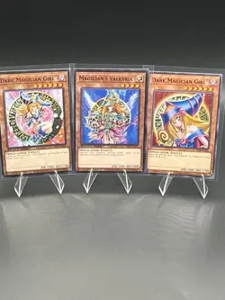 Yugioh 3 Card Set - Dark Magician Girl (2 Versions) + Magician's Valkyria - NM - Image 1