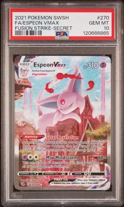 PSA 10 Espeon VMAX 270/264 Alt Art Fusion Strike 2021 Pokemon Card - Image 1