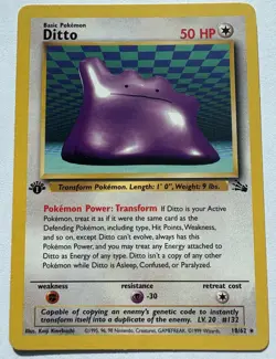 1st Edition Ditto Non-Holo Rare Pokemon Card 18/62 Fossil Set NEAR MINT Vintage - Image 1