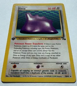 1st Edition Ditto Non-Holo Rare Pokemon Card 18/62 Fossil Set NEAR MINT Vintage - Image 2