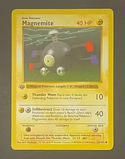 Pokemon Card Magnemite 53/102 1st Edition Shadowless Base Set Moderately Played - Image 1