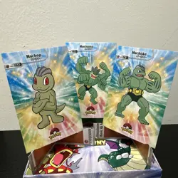 Pokemon Database Shiny Set Machop Machoke Machamp Shiny Sparkle Holo Set Of 3 - Image 1