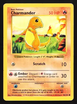 Pokemon Charmander 46/102 WotC Base Set Shadowless Unlimited HP - Image 1