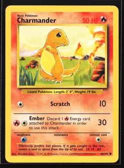 Pokemon Charmander 46/102 WotC Base Set Unlimited Common NM - Image 1