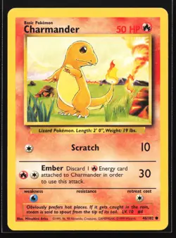 Pokemon Charmander 46/102 WotC Base Set Unlimited Common NM - Image 1