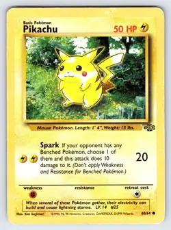 Pikachu Sun Faded 60/64 1999 Jungle Set Pokemon Card WOTC Vintage Common - Mp - Image 1