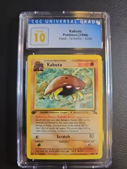 Kabuto Pokemon Card Fossil 1st Edition Graded 10 CGC 1999 - Image 1