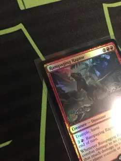 MTG Magic The Gathering Rampaging Raptor Foil Prerelease Promo Red Dinosaur - Image 2