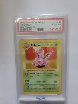 1999 Pokemon Game Base NIDORINO SHADOWLESS #37 PSA 8 RARE - Image 1