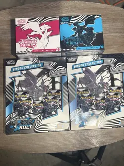 Pokemon Black Bolt and White Flare ETBs and 2x Black Bolt Binder Collection - Image 1
