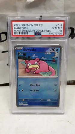2025 SLOWPOKE MASTER BALL REVERSE HOLO PRISMATIC EVOLUTIONS POKEMON PSA 10 #018 - Image 2