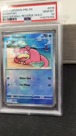 2025 SLOWPOKE MASTER BALL REVERSE HOLO PRISMATIC EVOLUTIONS POKEMON PSA 10 #018 - Image 4