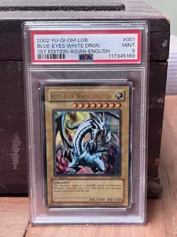 PSA 9 MINT Blue-Eyes White Dragon LOB-001 Ultra Rare 1st Edition AE Yugioh - Image 1