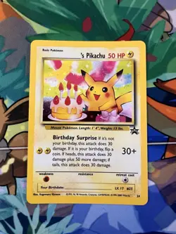Birthday Pikachu 24 Holo SWIRL, 2000 Pokemon Black Star Prmo, Near Mint - Image 1