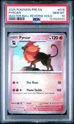 2025 POKEMON PRE EN-PRISMATIC EVOLUTIONS MASTER BALL REVERSE HOLO PYROAR TAG 10 - Image 1