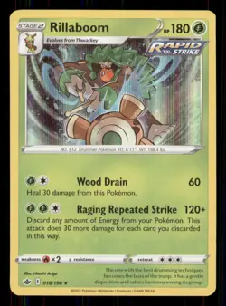 Rillaboom SWSH06: Chilling Reign #018/198 Holo Rare Pokemon LP - Image 1