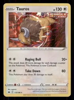 Tauros SWSH06: Chilling Reign #115/198 Holo Rare Pokemon LP - Image 1