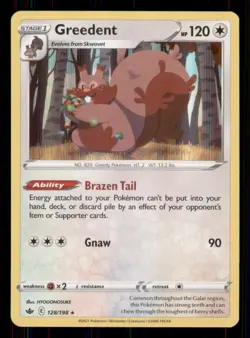 Greedent SWSH06: Chilling Reign #128/198 Holo Rare Pokemon LP - Image 1