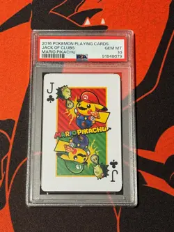 MARIO PIKACHU PLAYING CARDS JACK OF CLUBS POKEMON CENTER 2016 PSA 10 GEM MINT - Image 1