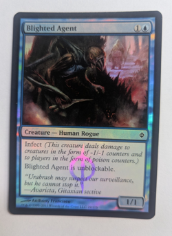 Magic Mtg FOIL New Phyrexia Blighted Agent lightly played - Image 1