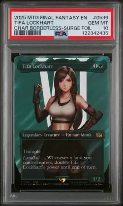 2025 MTG FINAL FANTASY CHARACTER BORDERLESS-SURGE FOIL TIFA LOCKHART PSA 10 - Image 1