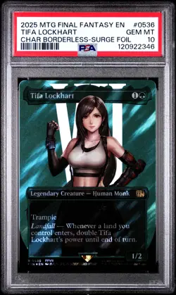 2025 MTG FINAL FANTASY CHARACTER BORDERLESS-SURGE FOIL TIFA LOCKHART PSA 10 - Image 1