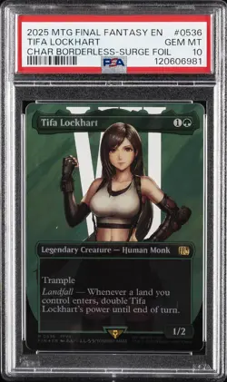 2025 MTG FINAL FANTASY CHARACTER BORDERLESS-SURGE FOIL TIFA LOCKHART PSA 10 - Image 1