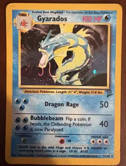 Pokemon TCG Gyarados Holo Unlimited Rare Card 7/130 Base Set 2 - Image 1