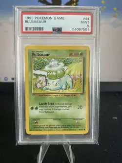 Pokemon TCG Base Set Unlimited Bulbasaur Card 44/102 PSA 9 Vintage 1999 - Image 1