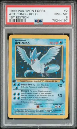 1999 POKEMON FOSSIL 1ST EDITION #2 ARTICUNO HOLO PSA 8 - Image 1