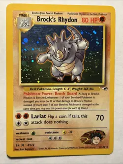 2000 Pokemon TCG Brock's Rhydon 2/132 Gym Heroes Holo Rare Card Vintage WOTC NM - Image 1