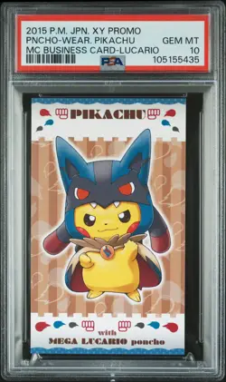 Poncho-Wearing Pikachu Lucario Pokemon 2015 MC Business Card Japanese PSA 10 - Image 1