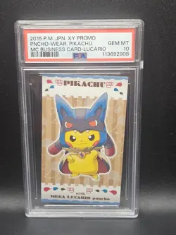 Poncho-Wearing Pikachu Lucario Pokemon 2015 MC Business Card Japanese PSA 10 - Image 1
