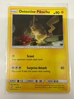 Detective Pikachu 10/18 HOLO Rare Sun & Moon Detective Pikachu Pokemon Card 2019 - Image 1