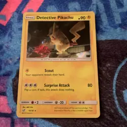 Detective Pikachu 10/18 HOLO Rare Sun & Moon Detective Pikachu Pokemon Card 2019 - Image 1