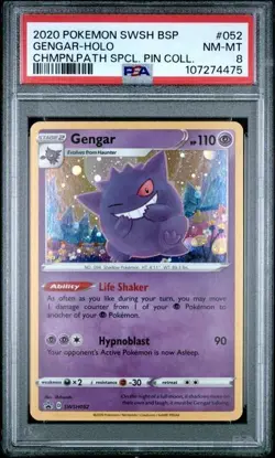 Gengar SWSH052 Holo Black Star Promo Pokemon Champions Path Pin Collection PSA 8 - Image 1