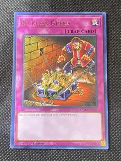 3x YuGiOh! - Reckless Greed TAMA-EN057 Rare 1st Edition Near Mint - Image 2
