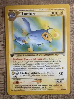 Pokemon Neo Revelation 1st Edition Lanturn Card 32/64 WOTC, MINT Condition - Image 1