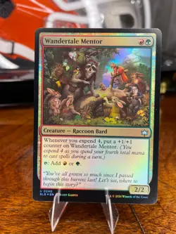 Wandertale Mentor Bloomburrow Foil Card Magic The Gathering Raccoon Bard 2/2 - Image 1