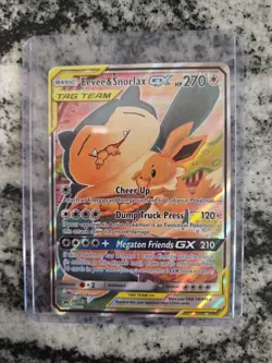 Eevee & Snorlax GX Tag Team Holographic 2019 Pokemon Trading Collectible Card - Image 1