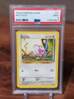 1999 POKEMON BASE UNLIMITED RATTATA PSA 9 MINT 61/102 - Image 1