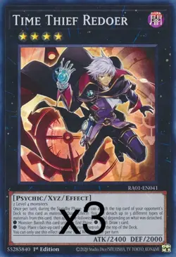 3X Yugioh Time Thief Redoer RA01-EN041 Secret Rare 1st Edition NM - Image 1