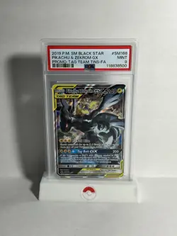 2019 Holo Pokemon PSA 9 Pikachu & Zekrom GX SM168 Tag Team Promo - Image 1