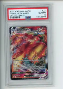 2021 Pokemon Chilling Reign Blaziken VMAX 021/198 FA Holo Rare PSA 10 (440) - Image 1