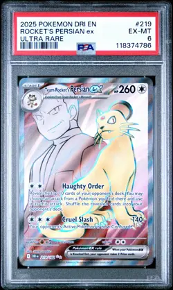 2025 POKEMON DRI EN-DESTINED RIVALS ULTRA RARE TEAM ROCKET'S PERSIAN EX PSA 6 - Image 1