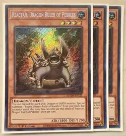 Yugioh! 3x Reactan, Dragon Ruler of Pebbles BLMM-EN121 Secret Rare 1st Ed NM - Image 1